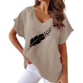 thumbnail image 1 of TSADFHJI Hauts Col en V pour Femmes T-Shirt Imprimé Ample Décontracté Col Rond Manches Courtes T-Shirt Femmes TTG Kaki, 1 of 4