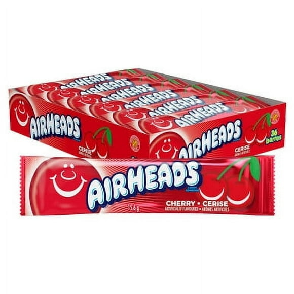 Airheads Individually Wrapped Full Size Bars - Cherry Flavor - 36 Bars × 15.6g - Tangy and Sweet Candy Bliss
