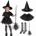 thumbnail image 4 of LYHaoo 4 Pcs Halloween Witch , Kids Girls Cute Tutu Skirt with Witch Hat Broom Striped High Stockings for Themed Party(4-10 Years), 4 of 4