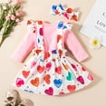thumbnail image 4 of PINQI Baby Girl Valentines Day Outfit My First Valentine's Day Long Sleeve Ruffle Romper Heart Print Tutu Skirt Set Headband Clothes Set(B-Multicolor,18-24 Months), 4 of 9