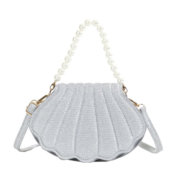 Shell Shoulder Bag for Women, Spacious PU Leather Crossbody Purse, Stylish Beaded Handbag, Modern Beach-Themed Tote, Lightweight Daily Essentials Bag (Silver)
