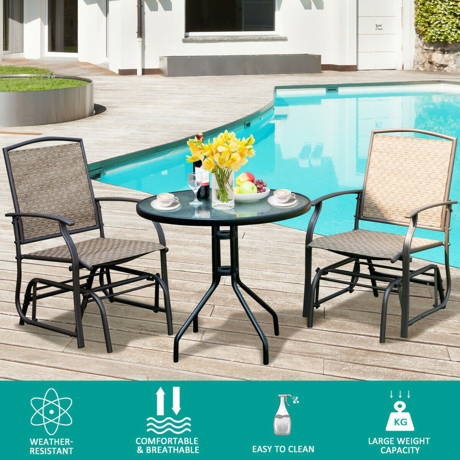 Aimee Lii 2 Pieces Outdoor Rattan Patio Furniture, Porch, Backyard, Sturdy, Brown