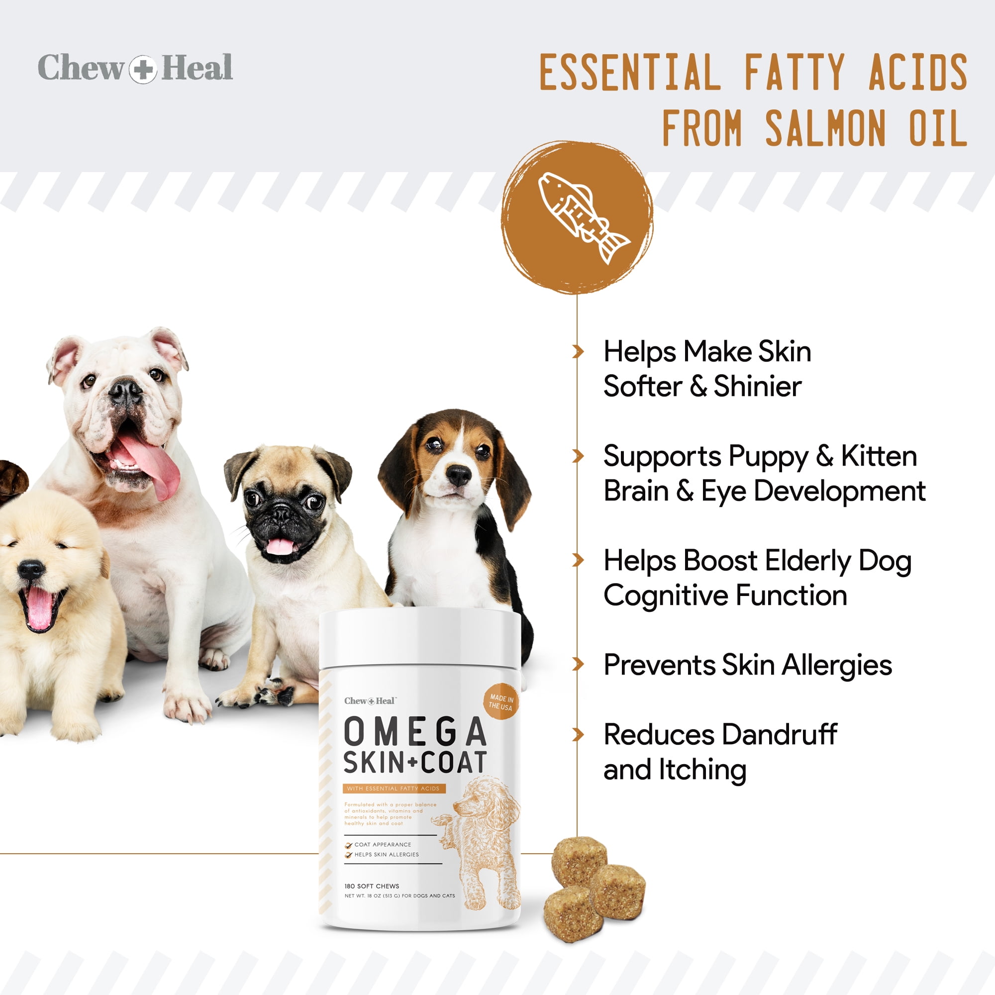 Chew + Heal Digestive Enzyme Supplement for Dogs - 120 Soft Chew Treats