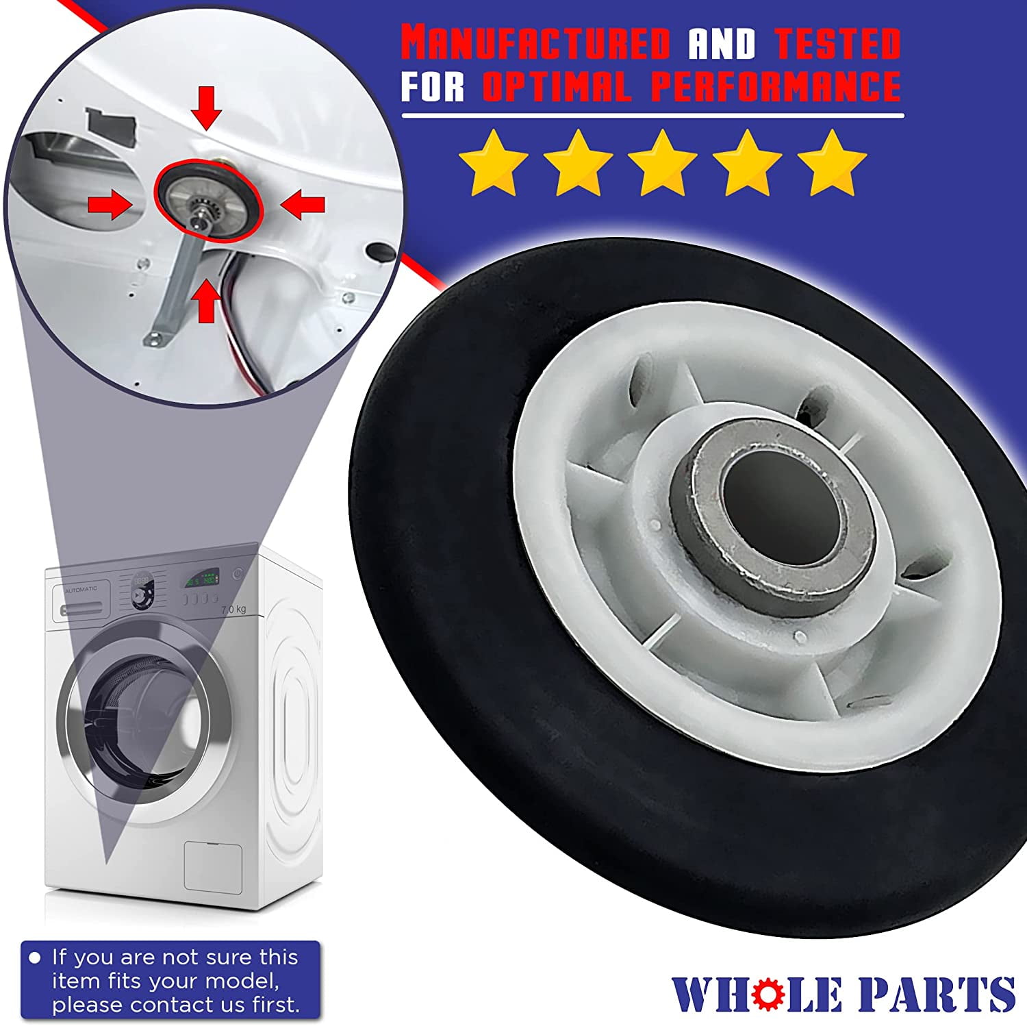 Whole Parts Dryer Drum Support Roller Wheel Part # 00422200/422200 - Replacement & Compatible With Some Bosch Dryers