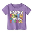 thumbnail image 4 of 100 Days Of School Shirt Kids Girl Letter Print Short Sleeve T Shirts Round Neck Loose Holidays Tops Kids Summer Clothing Purple,150（10-11 Years）, 4 of 4