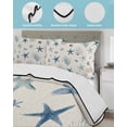 thumbnail image 4 of Quilts Twin-XL Size Bedding Set, Blue Starfish Coastal Lightweight Quilted Comforter, Summer Beach Coral Linen Texture Soft Reversible Bedspread Coverlet with Pillow Covers for All Season, 68" x 98", 4 of 7