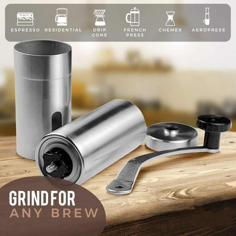 Burr Hand Coffee Grinder  Stainless Steel Portable – Black Powder