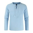thumbnail image 5 of HAXMNOU Men Vintage Tunic Tops Shirt Viking Lace Up Jumper Long Sleeved Blouse Sky Blue XL, 5 of 5