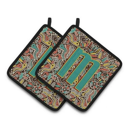 

Letter M Retro Tribal Alphabet Initial Pair of Pot Holders