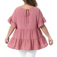 thumbnail image 4 of DARING DIVA Women's Plus Tops Crew Neck Ruffle Tiered Swiss Dots Blouses 4X Dark Pink, 4 of 6