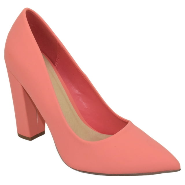 Not Just A Pump Women Thick Chunky Block High Heels Pointed Toe Dress / Casual Shoes OGDEN-S Pink Coral 9