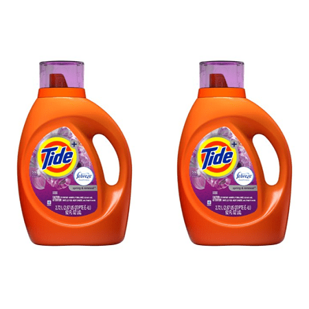 (2 pack) Tide plus Febreze Freshness Spring And Renewal Scent Turbo Clean Liquid Laundry Detergent, 92 oz, 59 loads