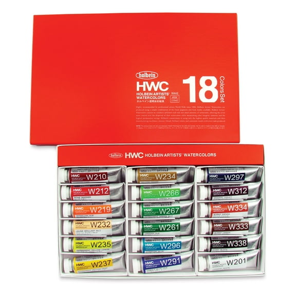 Holbein Artists' Watercolors - Set of 18, Assorted Colors, 15 ml Tubes