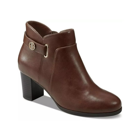 GIANI BERNINI Womens Brown Logo Hardware Strap Detail Cushioned Slip Resistant Artemyss Round Toe Block Heel Zip-Up Heeled Boots 12 M