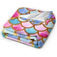 thumbnail image 4 of Mermaid Scales Blanket,Watercolor Fish Scales Decor Blankets Soft Warm Throw for Women Girls Birthday, Home Living Room Decoration 40"x50", 4 of 6