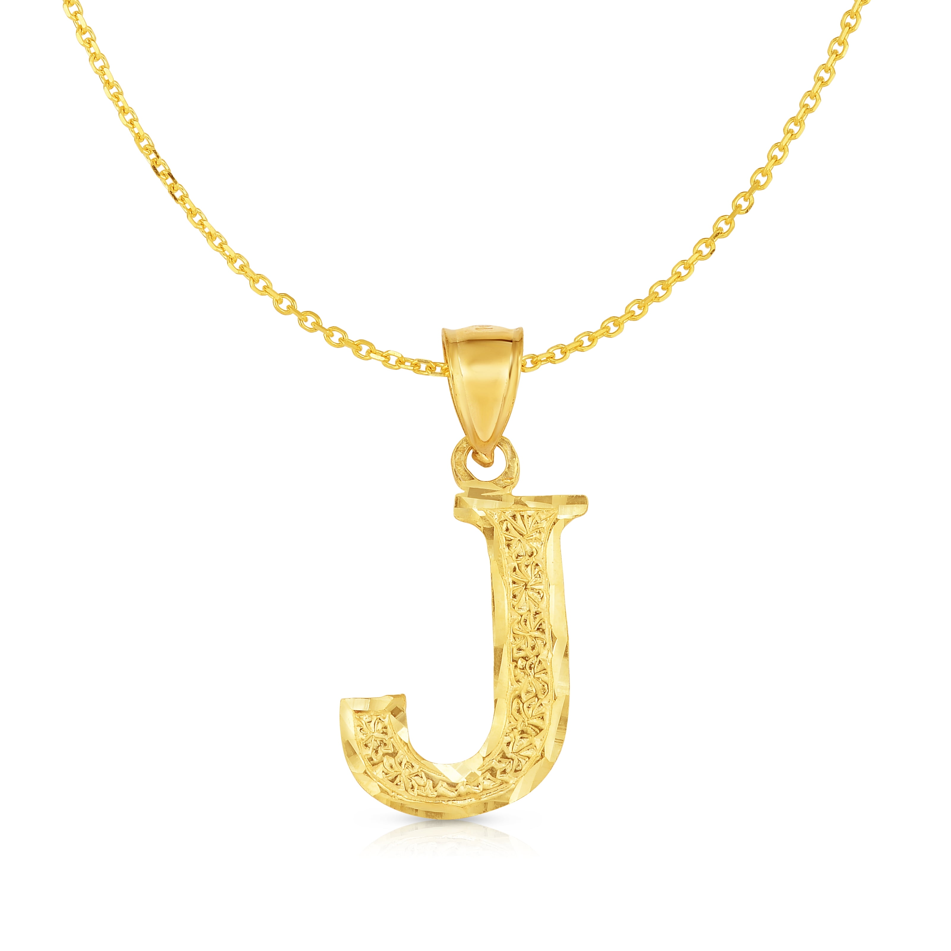 Floreo 10K Yellow Gold Pendant Letter A-Z Personalized Alphabet Initial Name Monogram with optional 18 Inch Necklace 