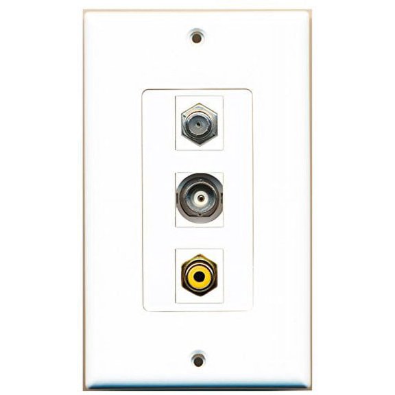 RiteAV - 1 Port RCA Yellow and 1 Port Coax Cable TV- F-Type and 1 Port BNC Decorative Wall Plate Decorative