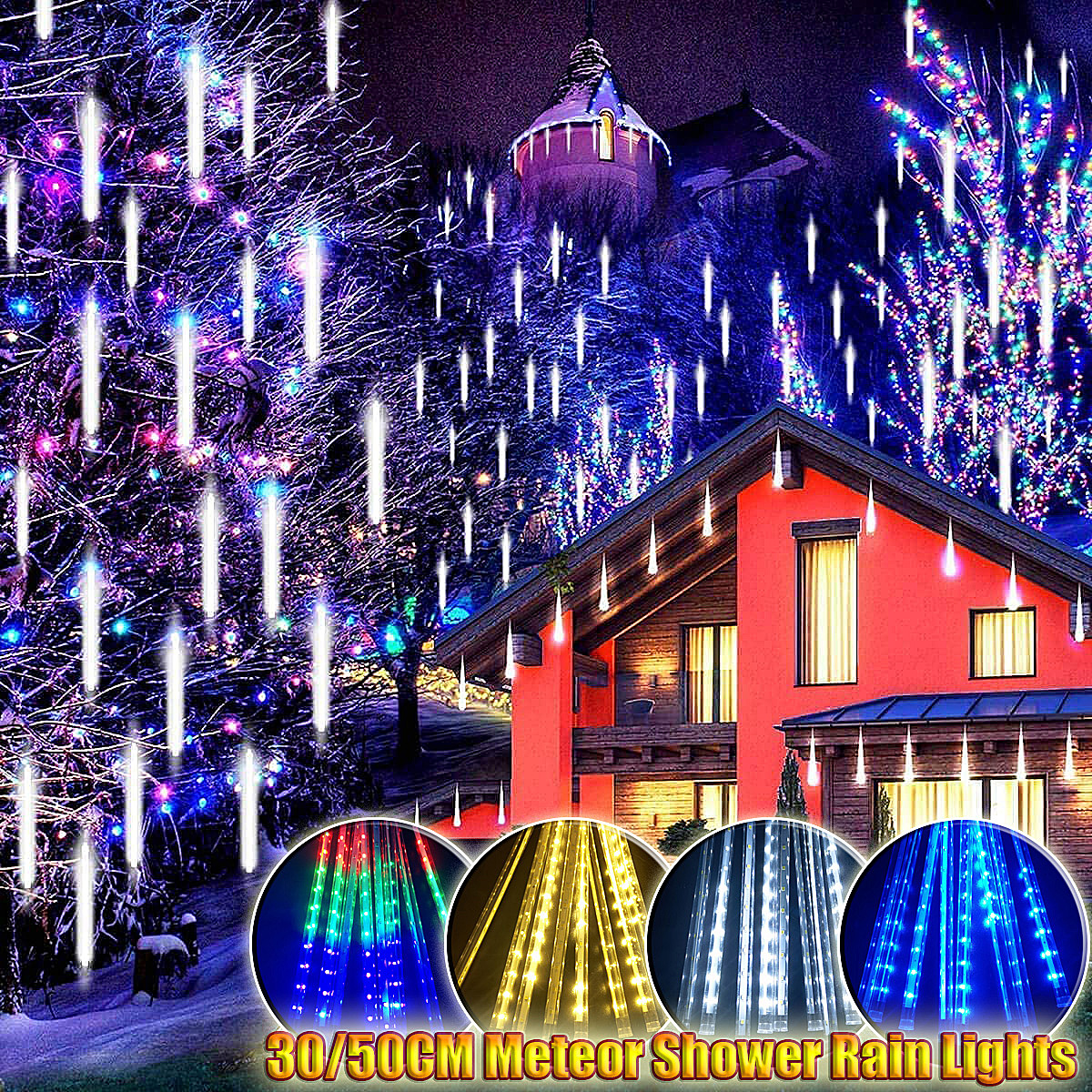 Rosnek LED Meteor Shower Rain Lights, 30/50CM Falling Rain Drop Lights