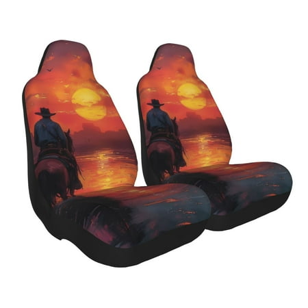 Goofa Sunset River Western Cowboy Printed Car Seat Covers Automotive Seat Covers for Cars Trucks and SUVs Quick Setup Universal Fit Elastic Seat Covers-1