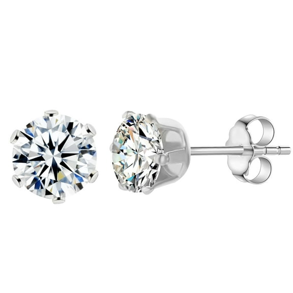 6mm Cubic Zirconia Stud Earrings for Women 316L Surgical Steel Round