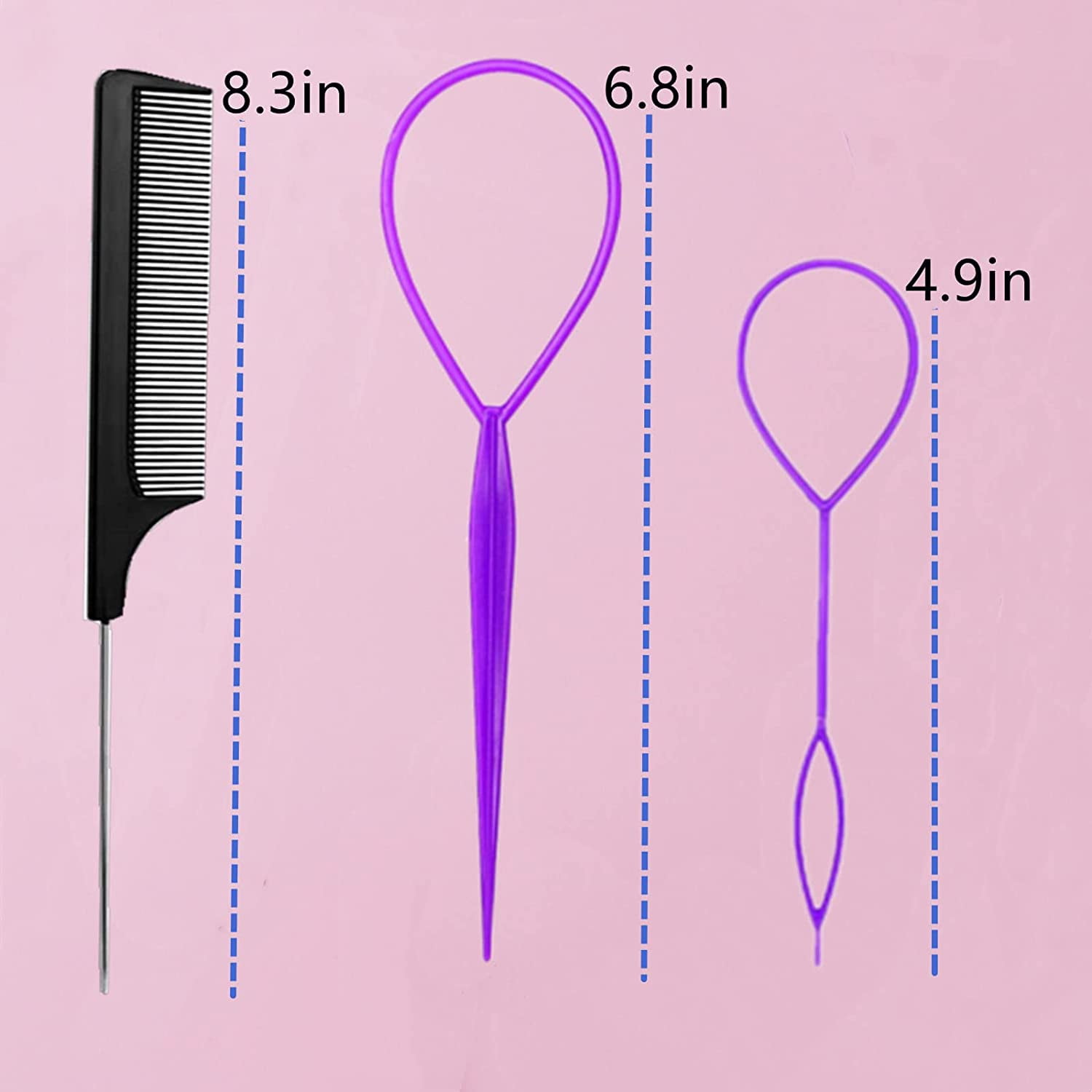 Topsy Tail Hair Tool,Hair Loop Styling French Braid Pull Through Beader Tool  Braiding Comb for Parting Rat Tail Combs Tools for Girls Supplies(1set)