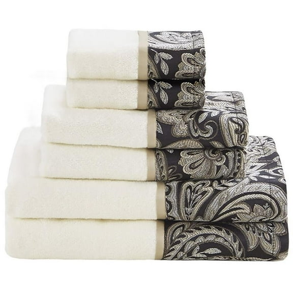 Pemberly Row Contemporary 6-Piece Cotton Jacquard Towel Set in Black