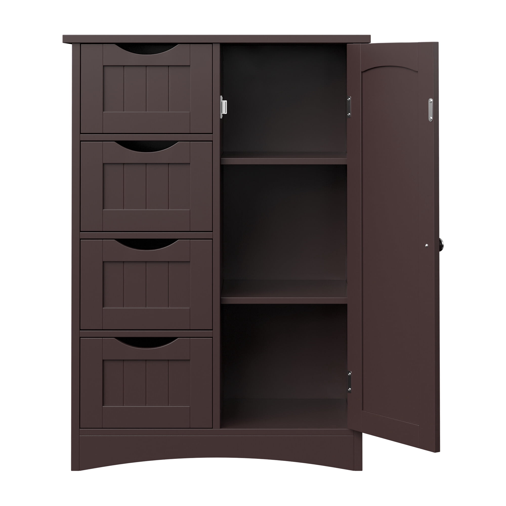 ZENSTYLE Bathroom Floor Cabinet Kitchen Organization 4 Drawers W/3 Tiers Side Space, Brown