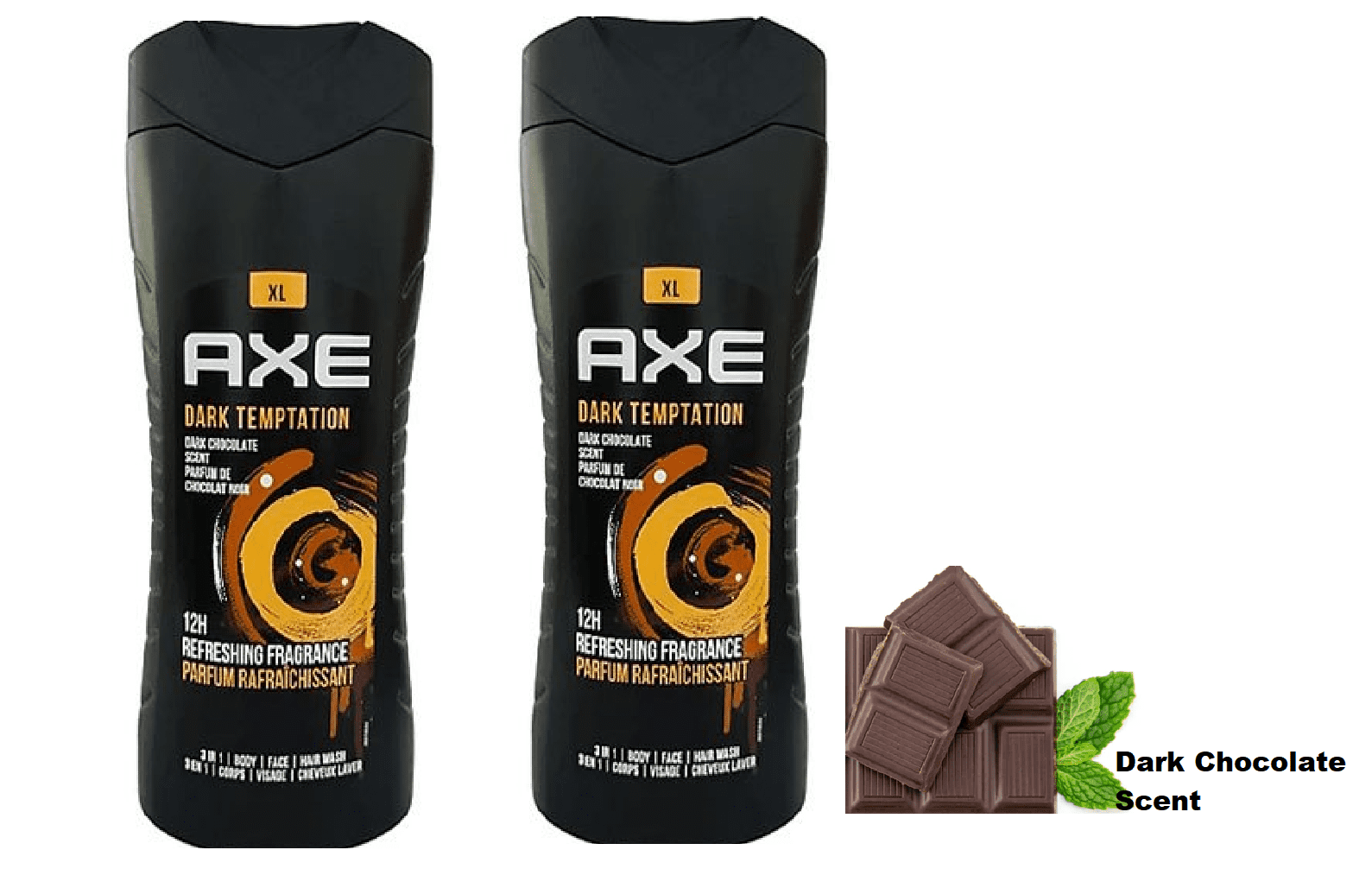 AXE 3in1 Body Wash Dark Temptation, Net.Wt 13.5 fl.oz/400ml (2PK