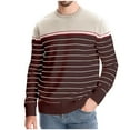 thumbnail image 3 of UVEASISHA Men's Striped Sweater Soft Cotton Knitted Pullover Loose Casual Jumper Sweaters Fall Crewneck Long Sleeve Knit Tops Big Sales Today Khaki M, 3 of 6