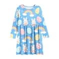 thumbnail image 4 of ATOGUTA Girls Easter Dress Long Sleeve Easter Dresses Girl Long Midi Springs Dress Kids Smocked Flare Summer Dress Size 4T-14. Blue, 4 of 6