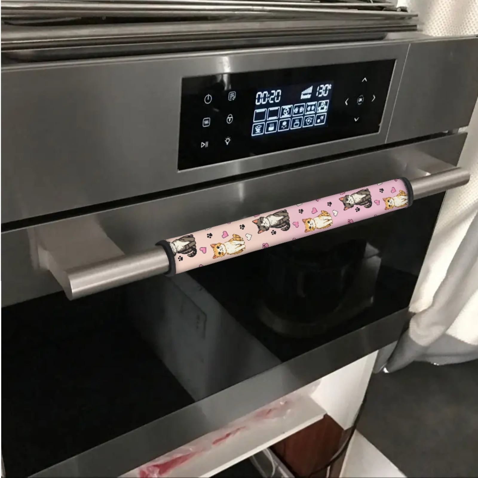 SEANATIVE Refrigerator Microwave Handle Covers Set of 6 Neoprene Kitchen Appliances Handle Protector Anti-Slip Kitchen Indoor Decor Keep Clean, Cute Cat Paw Love Pink Gradient