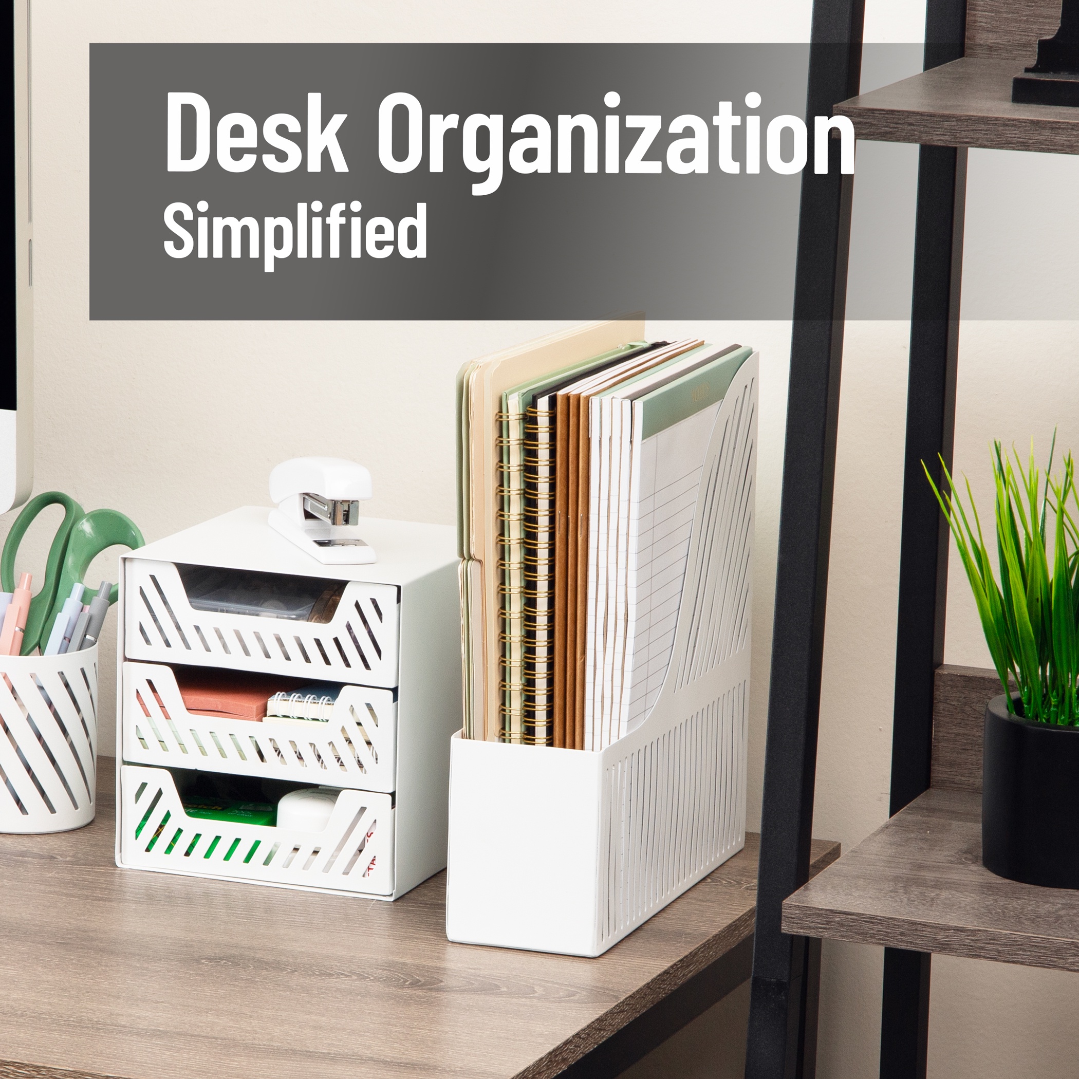 Mind Reader Vertical File Organizer, Metal Magazine Holder for Folders, Notebooks and Mail, Desktop File Storage, White