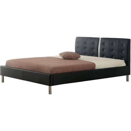 Best Master Furniture Tufted Faux Leather Upholstered Platform Bed, Black,