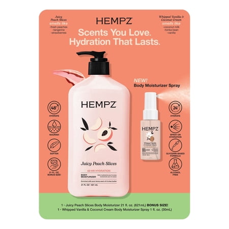 Hempz Juicy Peach Lotion and Vanilla & Coconut Moisturizer Spray Set