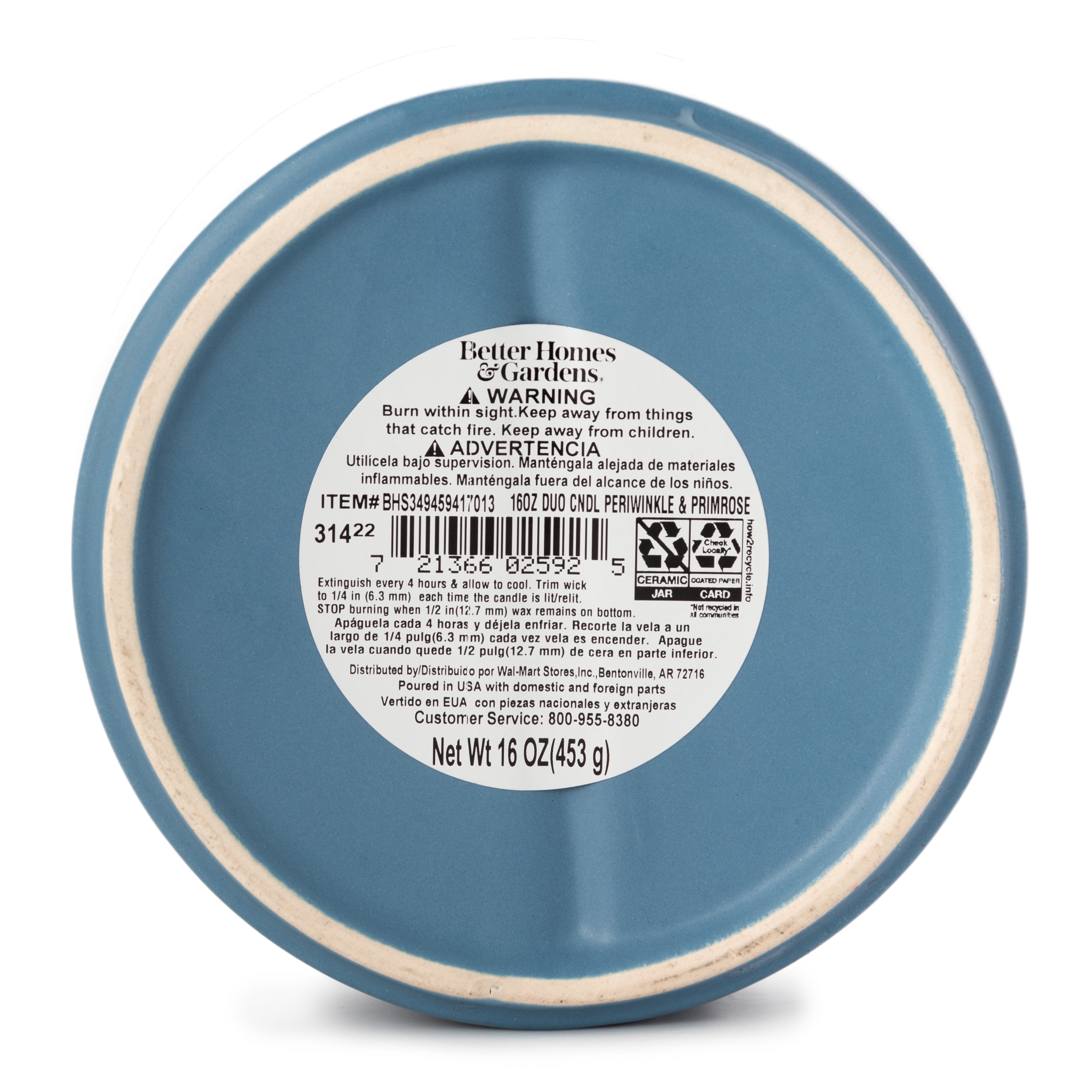 Better Homes & Gardens 16oz Periwinkle & Primrose Duo Scented Ceramic Dish Candle