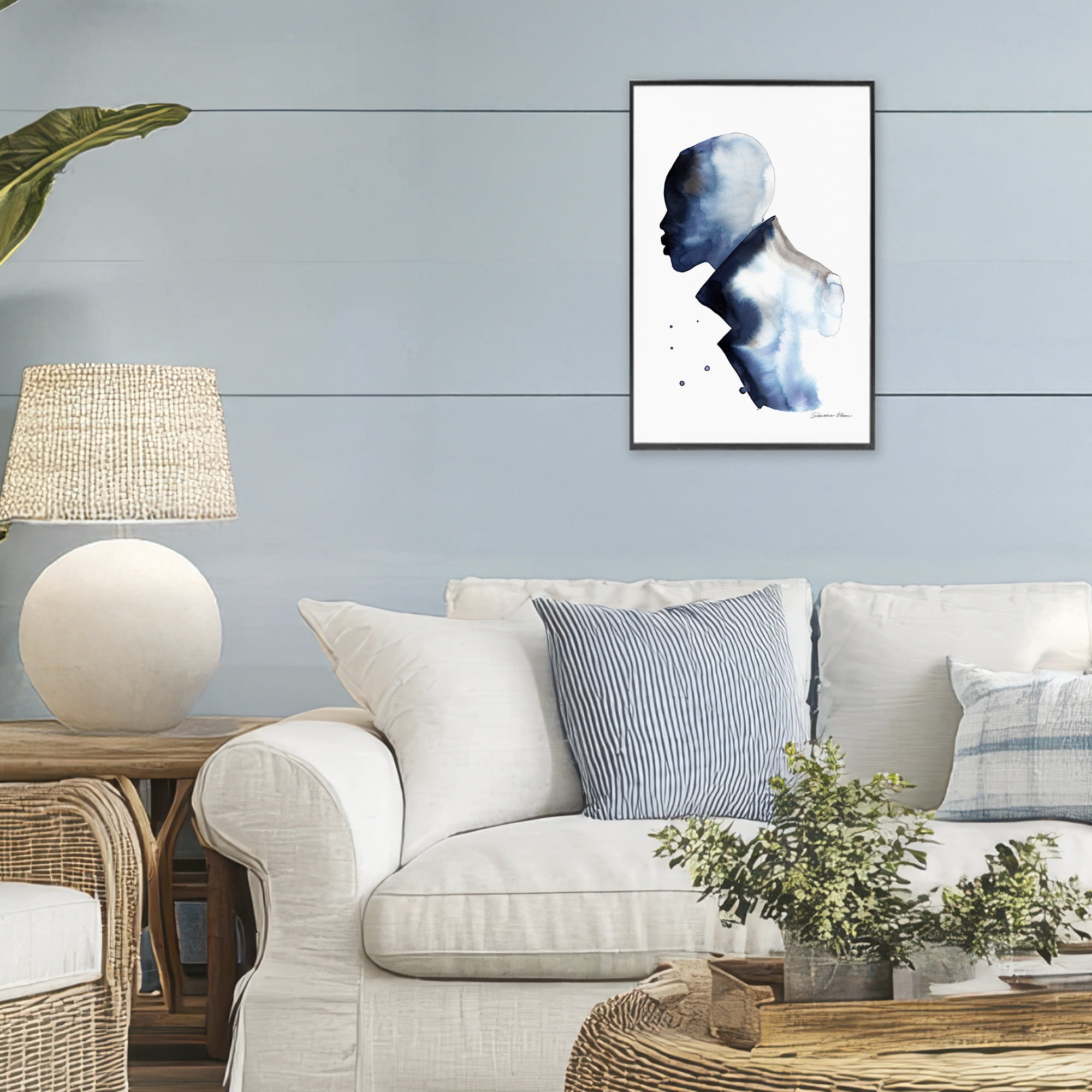 Stupell Industries Feeling Blue Portrait Silhouette Black Framed Giclee Art, design by Simone Elum
