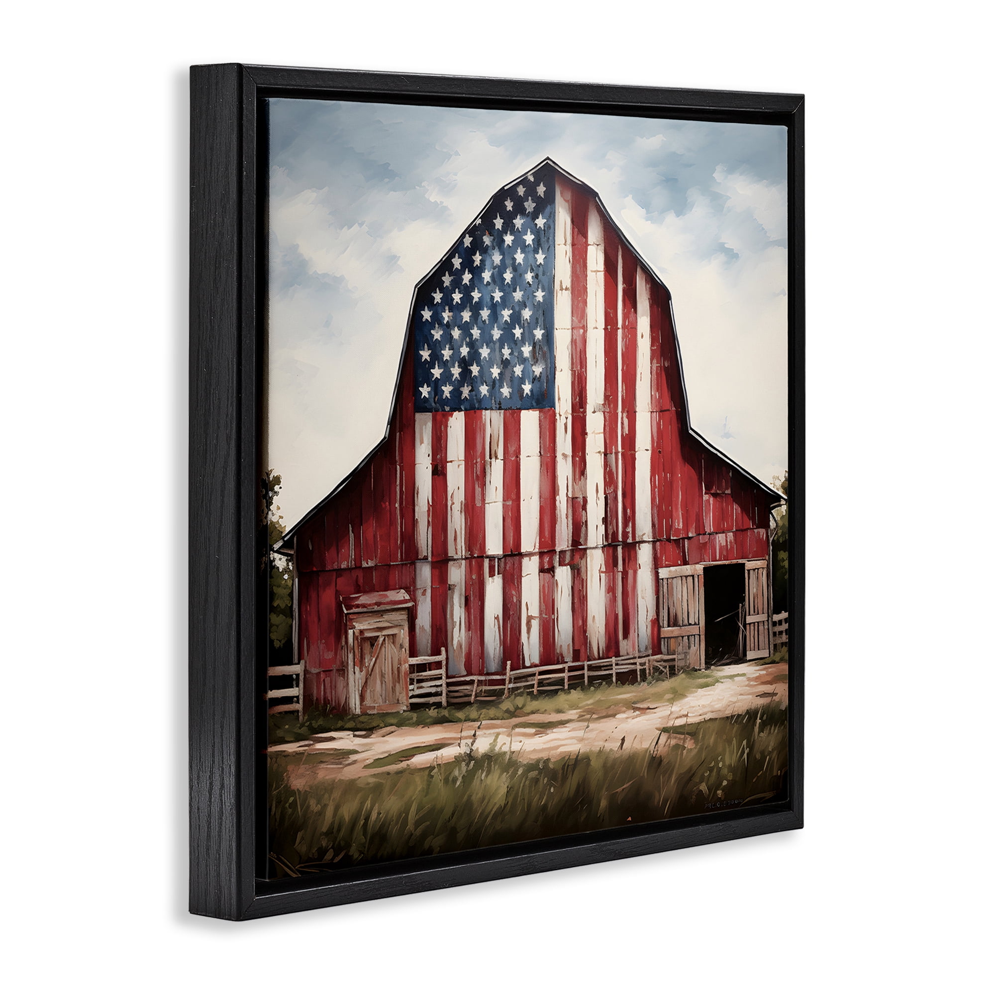Stupell Industries Americana Barn View Landscape Painting Black Floater Framed Canvas Art Print Wall Art, 25 x 25