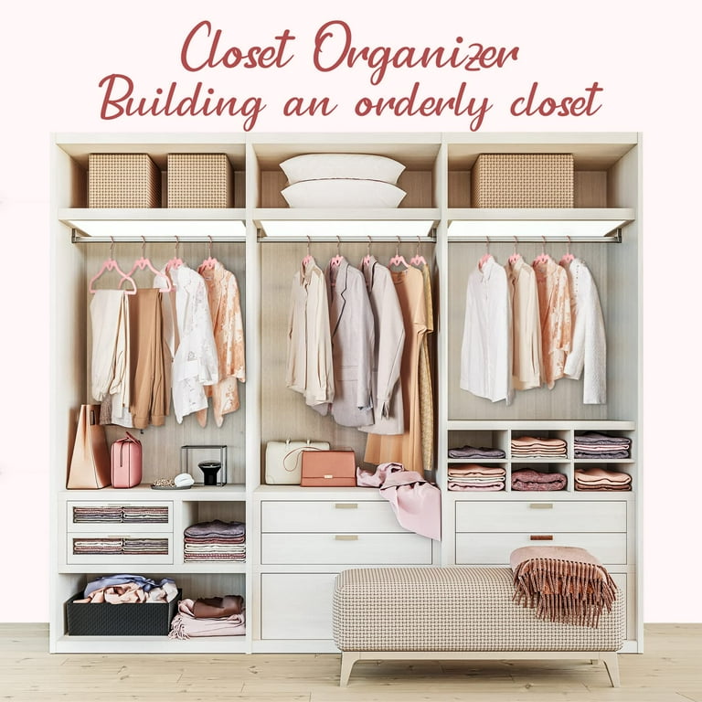 HOUSE DAY Pink Velvet Hangers 60 Pack Non Slip Flocked Felt Hangers Sturdy Velvet Clothes Hangers Cute Heart Hangers Heavy Duty Coat Hangers