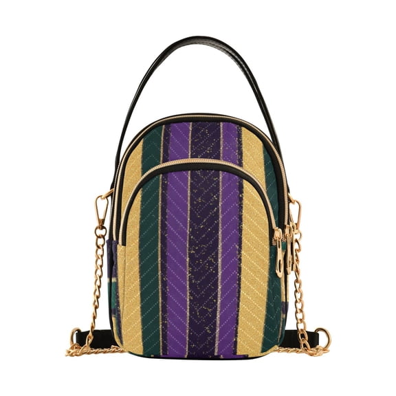 joogoo Women Mardi Gras Stripes Chain Crossbody Bags Shoulder Handbag Phone Purse