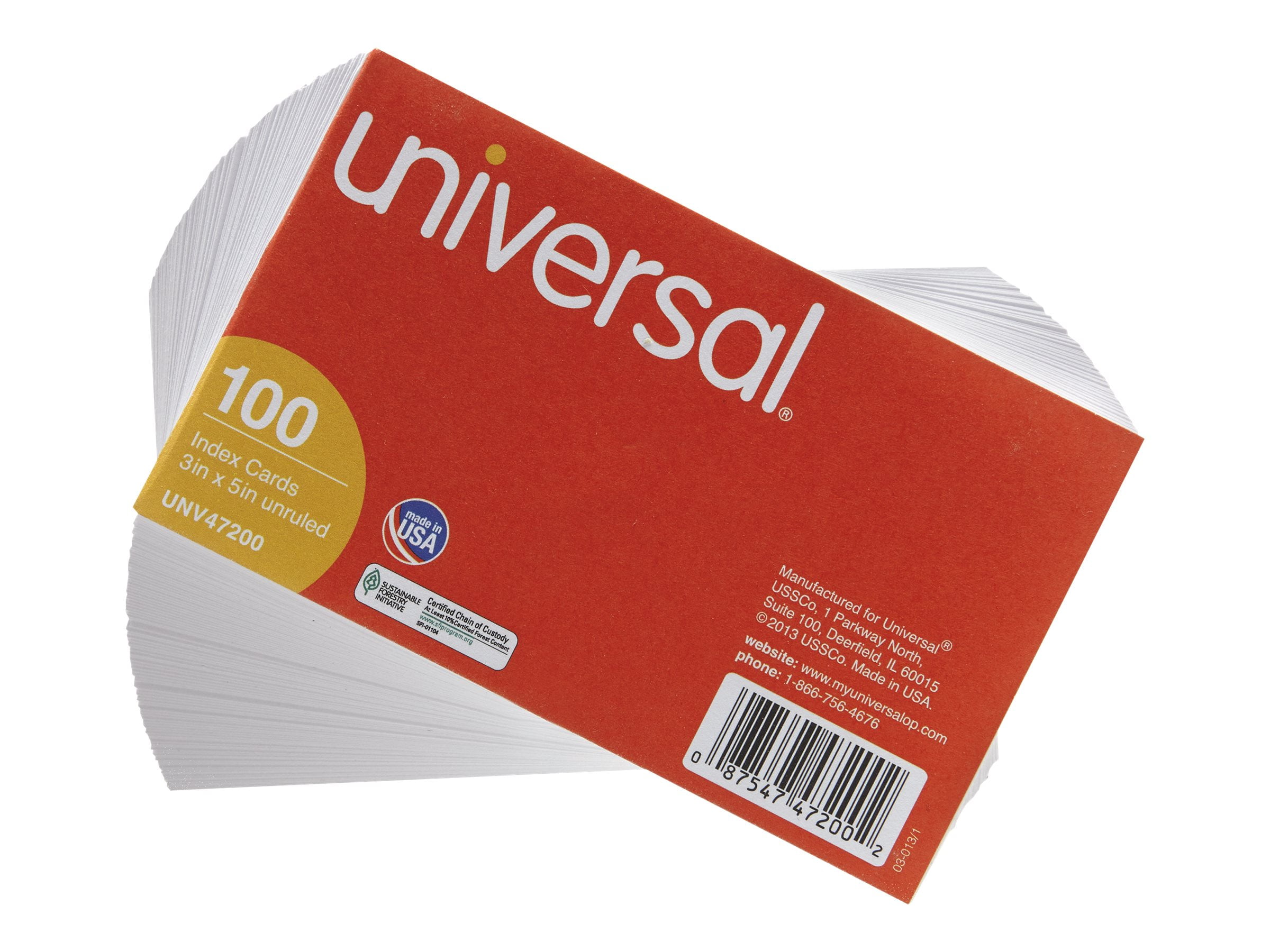 Universal - Index card - 3 in x 5 in - white - plain (pack of 100 ...