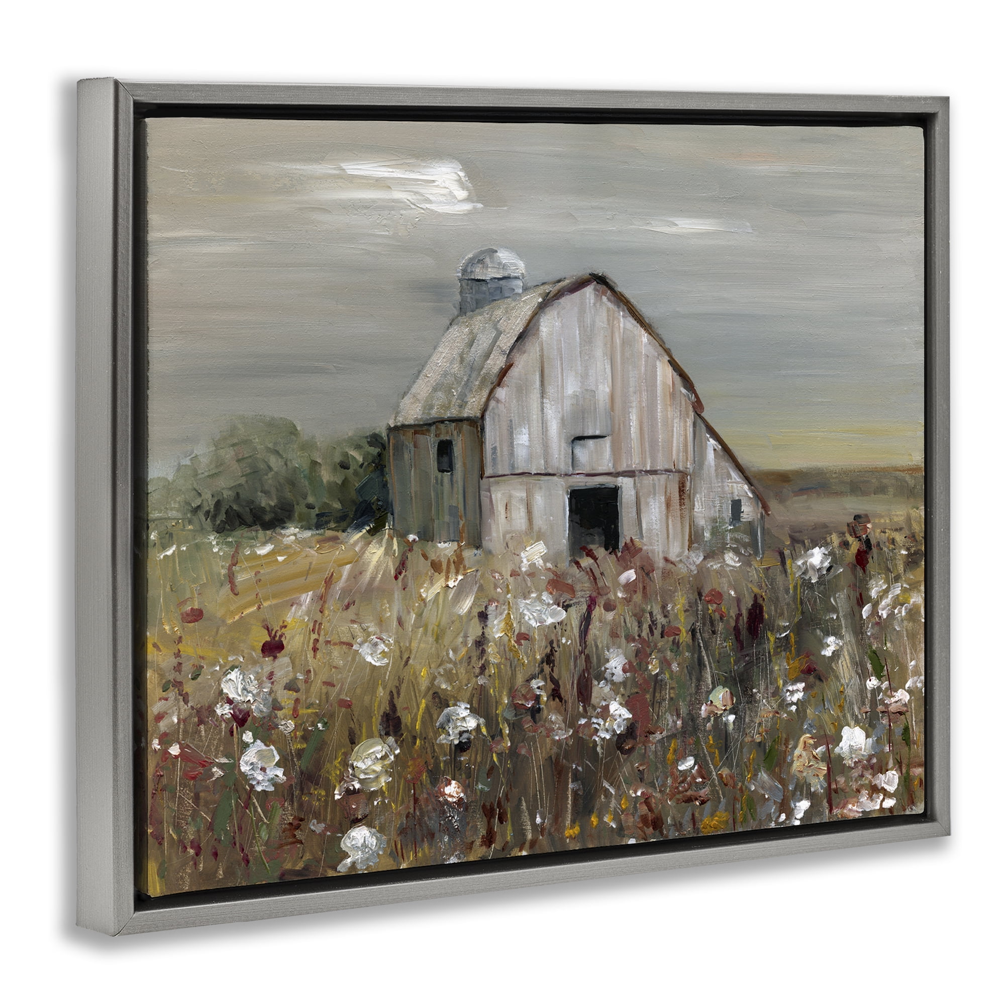 Stupell Industries Natural Farm Landscape Landscape & Nature Painting Gray Floater Framed Canvas Art Print Wall Art, 31 x 25