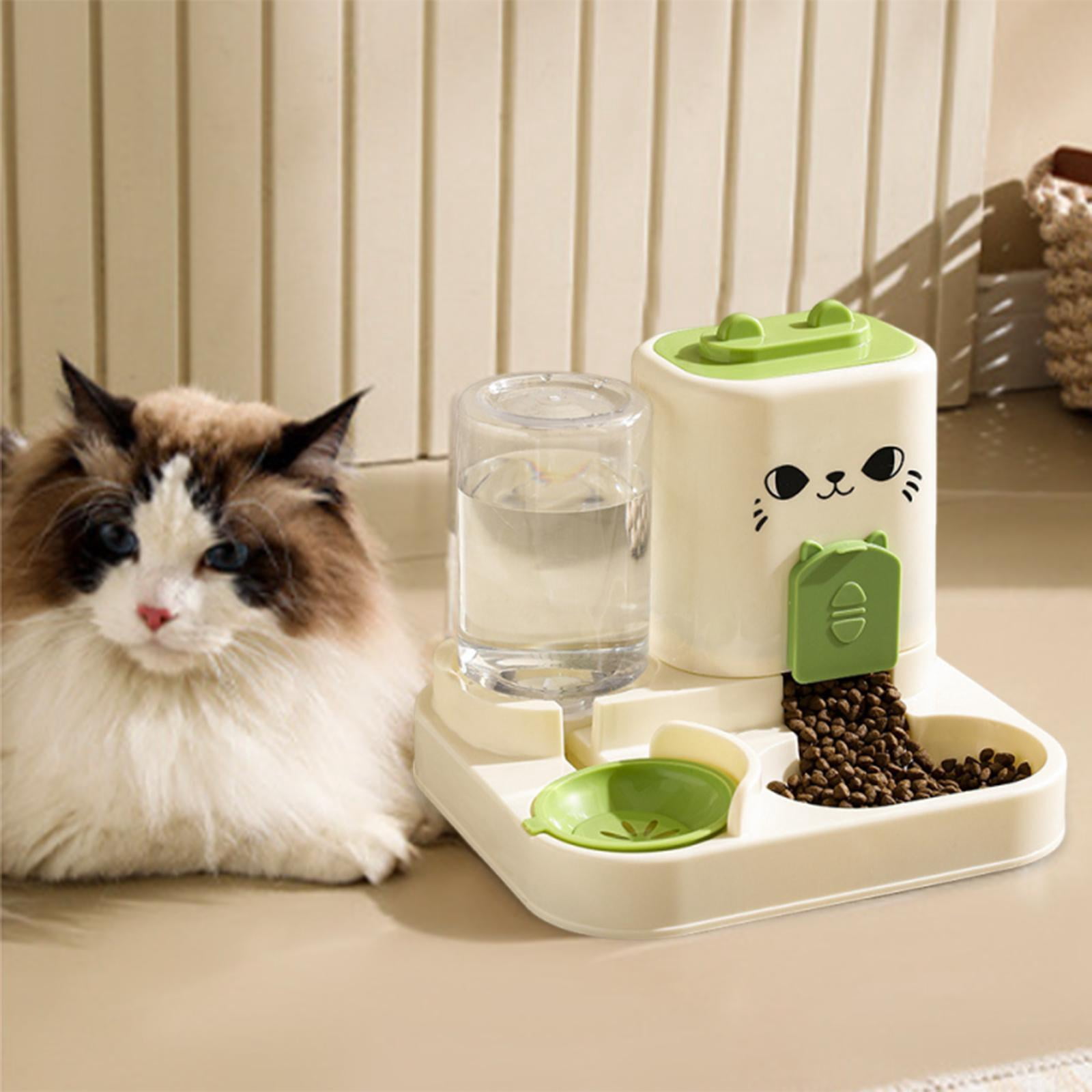 Serenable 2 in 1 Automatic Pet Feeder Water Dispenser Portable Travel Supplies Cat Food Bowl Food Container for Kitten Small Dogs Bunny Green