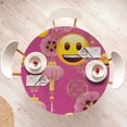 thumbnail image 3 of Ambesonne Emoji Fitted Round Tablecloth, Asian Floral Art Funny Faces, 36"- 40" Diameter, Hot Pink and Mustard, 3 of 4