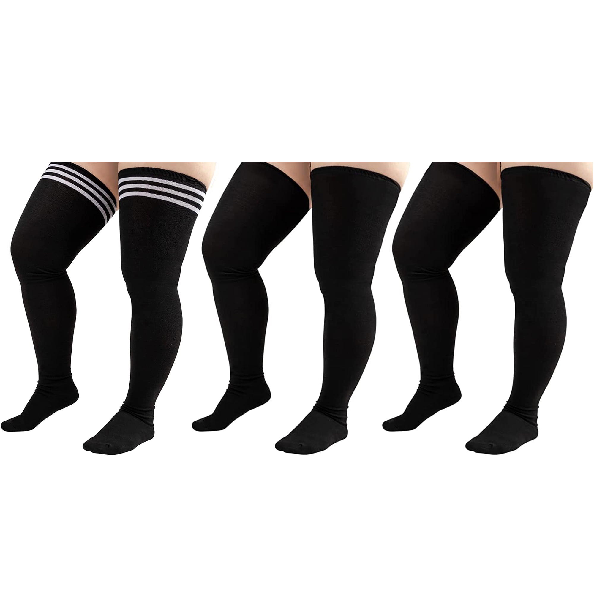 Women Plus Size Extra Long Thigh High Socks Striped Over Knee Long Boot