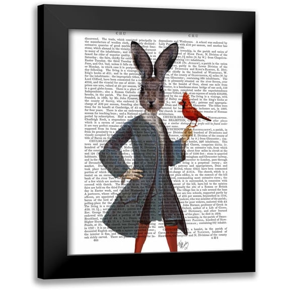 Fab Funky 12x14 Black Modern Framed Museum Art Print Titled - Rabbit and Bird