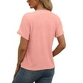 thumbnail image 4 of NAMTYQX Graphic Tees for Women Short Sleeve Casual V-Neck Solid Color Light Trendy Soft Open Front Relaxed Fit Plus Size Pink Size XL, 4 of 5