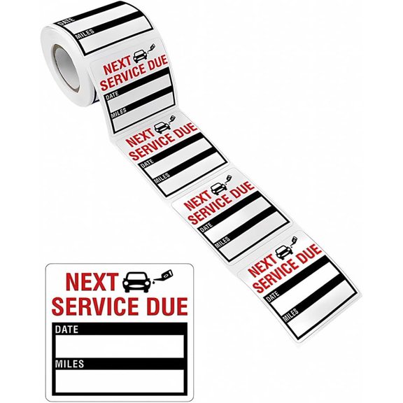 1 Roll 150Pcs Oil Change Stickers Service Reminder Labels Self-Adhesive Paper Gift Tag Decorative Stickers Rectangle with Word Next Service Due Black 5x5cm
