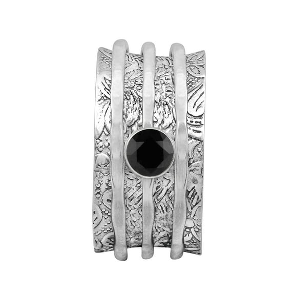 5MM Round Black Spinel 925 Silver Meditation Anxiety Men Women Spinner Ring