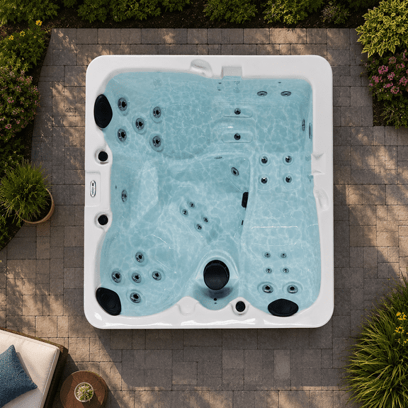 Hydro Spas HYD-31 3-Person Hot Tub with 31 Therapy Jets and Digital Controls – Sterling Acrylic Interior and Mocha Exterior Cabinet - Ideal for Backyard Relaxation and Hydrotherapy