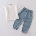thumbnail image 2 of UngA Toddler Baby Boy 2 Piece Outfit Summer Cotton Linen Casual Short Sleeve T-Shirt Pants Set Kids Cute Plain Spring Clothes (White,18-24 Months), 2 of 5